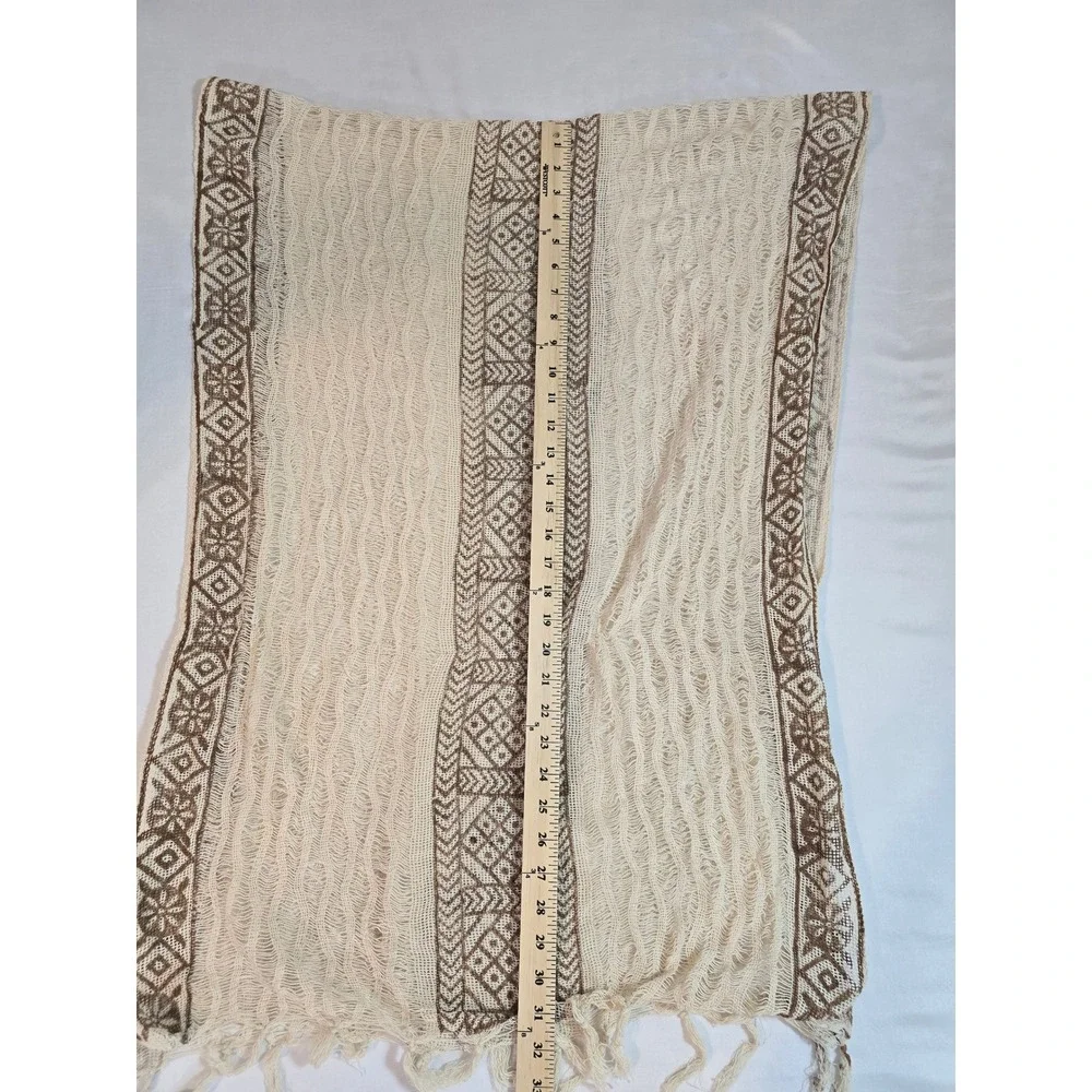 Nikky Women's‎ Cream Brown Geometric Print Open Weave Cotton Scarf Wrap New